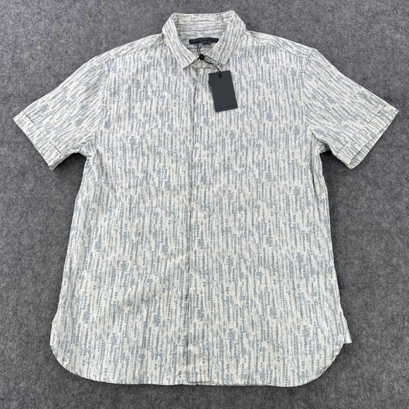 John Varvatos Shirt Mens Small Blue Abstract Stripe Short Sleeve Button Up